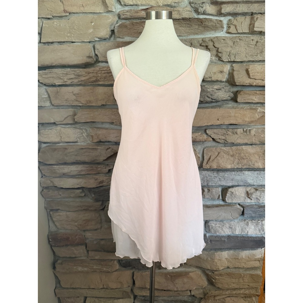 Morgan Taylor Intimates Pink Chiffon Chemise Nightgown Asymmetrical Hem Medium